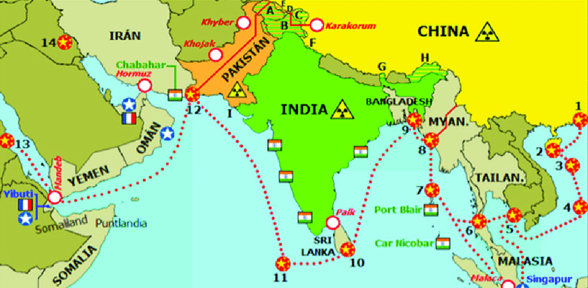 The String of Pearls of China and ports of the Chinese Navy in the Indian Ocean Arena